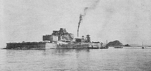 A photograph of Hashima Island (Gunkanjima) around 1930