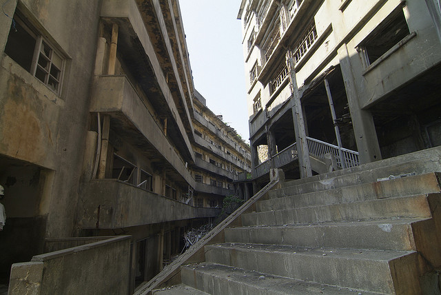 Apartment buildings jammed close together on Battleship Island