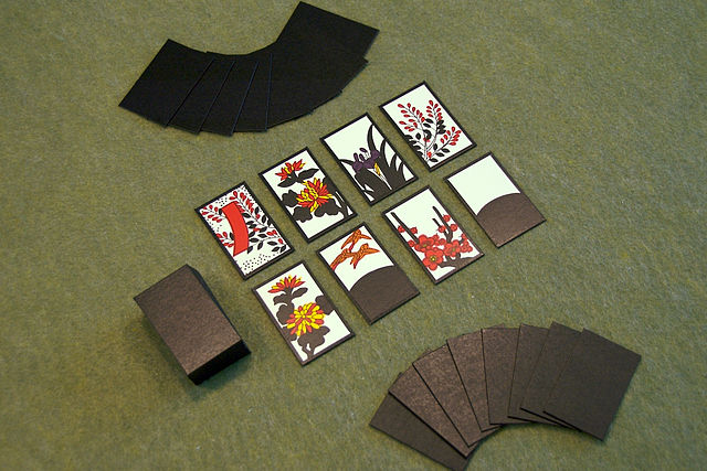 The initial setup of the hanafuda game koi-koi