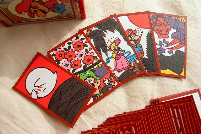 A set of Nintendo hanafuda cards featuring Mario and other Japanese characters