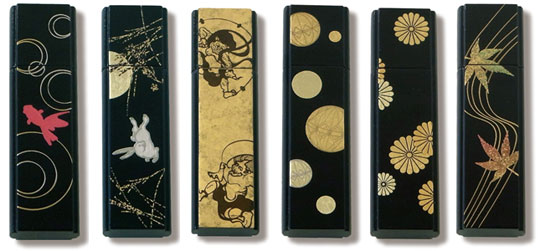USB memory sticks decorated with gold leaf and lacquer