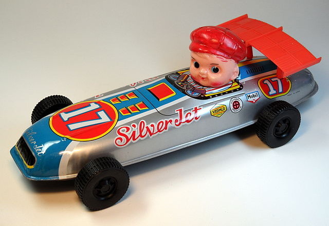 A racing car tin toy