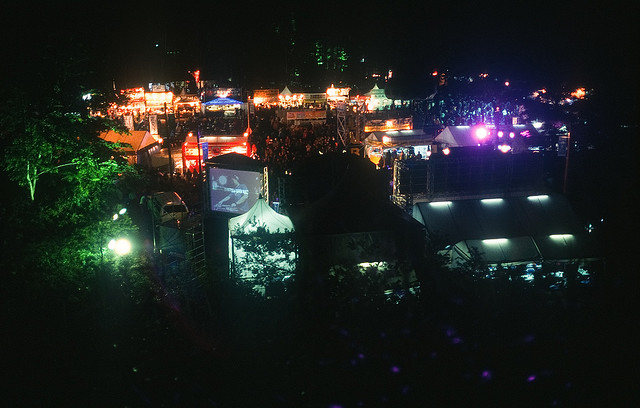A night view of food stalls at the Fuji Rock Festival