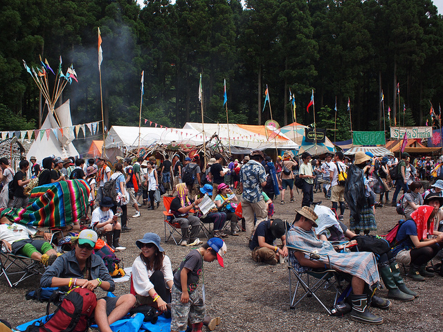 People sitting in deckchairs at Fuji Rock Festival’s Field of Heaven