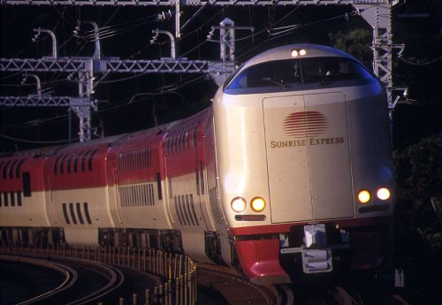 The Sunrise Express sleeper train at night