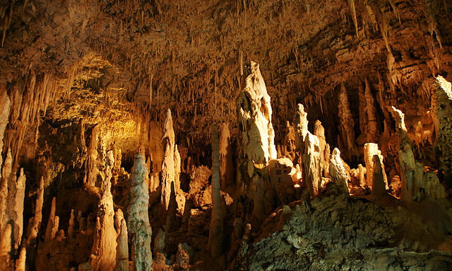 Giant stalagmites in Gyokusendo Cave