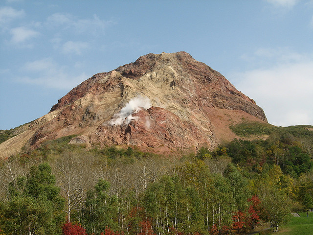 Steam rising from Showashinzan volcano in Hokkaido